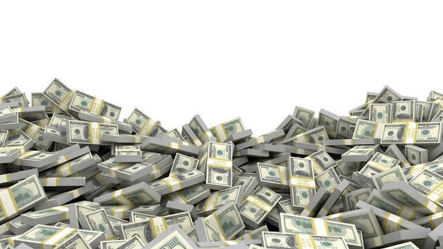 US dollars cash bundles stack isolated on white background