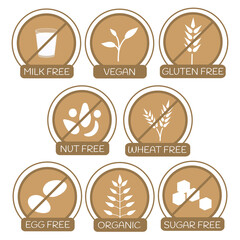 Set of icons for allergens free products.