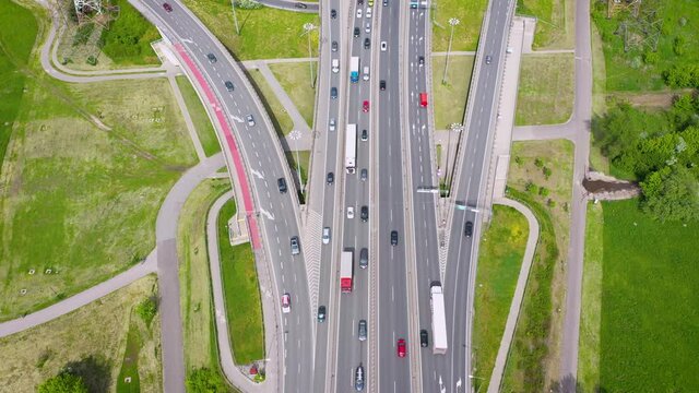 Traffic on Expressway S8, just before General Stefan Grot Rowecki Bridge over the Vistula River in Warsaw, Poland, 4k footage