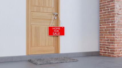 3D rendering Sign hang Front of door For Sale Real Estate.,Real estate concept.
