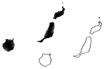 Province of Las Palmas (Kingdom of Spain, Canary Islands) map vector illustration, scribble sketch Gran Canaria, Fuerteventura, and Lanzarote map