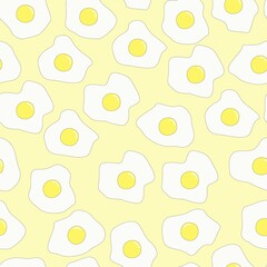 vector repeating pattern scrambled eggs. seamless print for prints or clothes. eggs on a yellow background