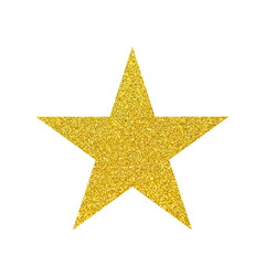 Glitter gold star isolated on white background. Christmas star decoration. golden xmas sparkle of...