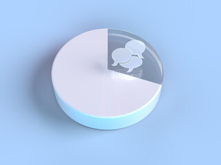 3D rendered pie chart in neutral colors with different sized parts on a light blue background. Illustration of communication management or dialog marketing. Visualization of results and networks.
