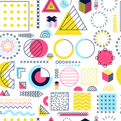 Color Memphis Seamless Pattern. Vector Illustration of Polygonal and Geometric Background.