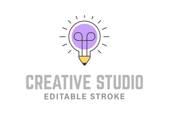 Light bulb and pencil outline creative logo.