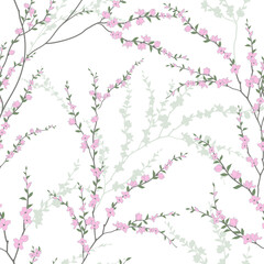 seamless pattern of flowers, branches and leaves