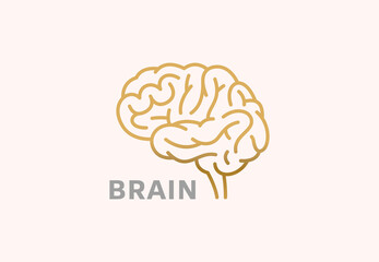 Simple linear brain logo with golden gradient. - obrazy, fototapety, plakaty