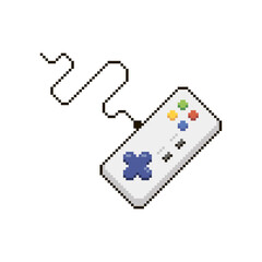 colorful simple flat pixel art illustration of cartoon rectangular joystick for retro video game console © George_Chairborn