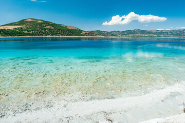 Salda Lake, Burdur, Turkey. Salda Lake became famous as Maldives of Turkey with white sand.