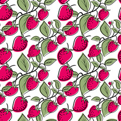 Hand drawn ink outline raspberry with color spots.