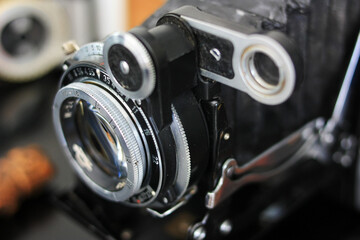 Fototapeta na wymiar Lens of an antique film rangefinder camera