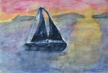 Velero  (acuarela) © Oberce