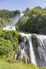 Marmore waterfall in Umbria region, Italy. Amazing cascade splashing into nature.