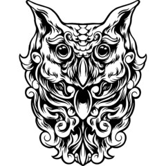 Owl Bird With Full Ornament Silhouette