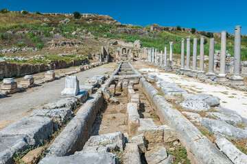 Fototapeta na wymiar The ruins of the ancient city of Perge. Perge is an ancient Greek city on the southern Mediterranean coast of Turkey.