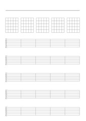 Guitar Tab and Chord Sheet. Vector illustration for guitar lessons and guitar music . Set of vector Guitar Chords. Chord diagram. Tab. Tabulation. Tablature. Finger Chart. Basic Guitar Chords. 