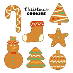 Set of doodle Christmas cookies.