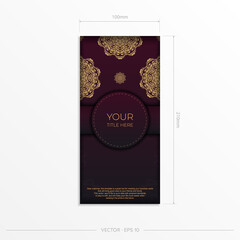 Luxurious vector postcard in burgundy color with vintage ornament. Invitation card design with mandala patterns.