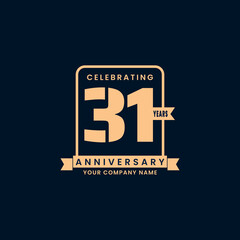 Gold modern 31 year anniversary logo. birthday. Celebration. Celebrating. element. Tape