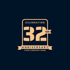 Gold modern 32 year anniversary logo. birthday. Celebration. Celebrating. element. Tape