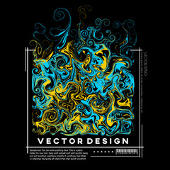 Abstract liquid paint and lines vector design in yellow and light blue, suitable for t-shirts, posters, banners, flyers, and other designs