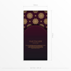 This is a Burgundy Color Postcard Template with Vintage Ornaments. Print-ready invitation design with mandala patterns.
