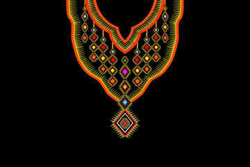Geometric ethnic necklace pattern with black background