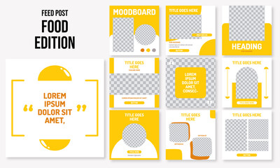 Set of editable banner social media instagram post food, baverage with yellow colors design vector template ai & eps 10