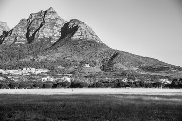 Early Morning Table Mountain in Cape Town black & white