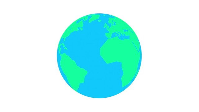 Earth cartoon 2d flat animation. Rotating green blue planet. Good for modern explainer, educational or business film, titles, etc. Isolated.
