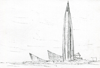 high building in saint petersburg graphic sketch  - 449691978