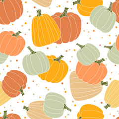 Pattern of pumpkins on a white background. Ornament of autumn harvest. Seamless vector illustration flat style.
