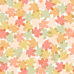 Fototapeta premium Bright colored maple leaves on a white background, autumn decor. Ornament for wrapping paper, wallpaper, fabric, clothes, textile, surface textures. Seamless vector pattern in flat style. 