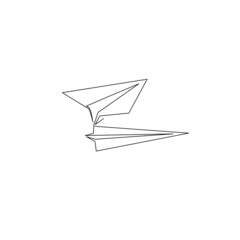 Continuous line drawing of paper plane, object one line, single line art, vector illustration