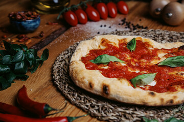 pizza on a wooden table napoletana pizzeria meal table