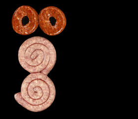 Sausages isolated on black background with clipping path