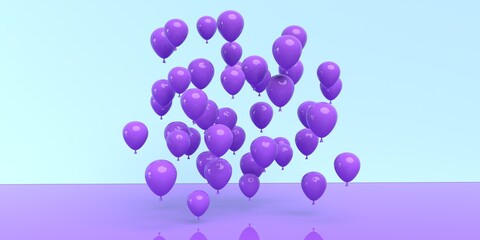 Floating balloons on a colored background - 3D