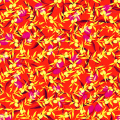 Watercolor seamless pattern with vintage leaves. Beautiful botanical print with colorful foliage for decorative design. Bright spring or summer background. Vintage wedding decor. Textile design.	