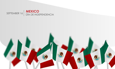 Caption: Mexican Independence Day, September 16. Vector illustration, fireworks balloons and ribbons with mexico flag. Realistic vector.
