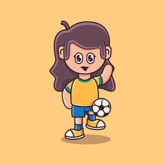 cute girl playing football illustration