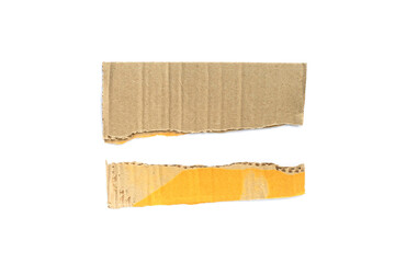 Recycled paper craft stick on a white background. Brown paper torn or ripped pieces of paper isolated on white background.