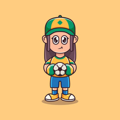cute girl playing football illustration