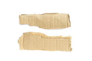 Recycled paper craft stick on a white background. Brown paper torn or ripped pieces of paper isolated on white background.