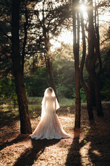 girl in a wedding dress in the autumn forest