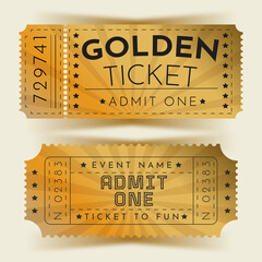 admit one  golden tickets - obrazy, fototapety, plakaty