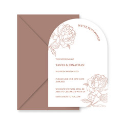 Modern wedding invitation template, arch shape with rose flower.