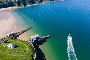 Aerial view of the picturesque seaside town of Tenby in Wales, UK