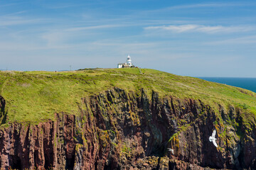 The old lighthouse (built 1829) on Caldey Island off the coast of the Welsh town, Tenby