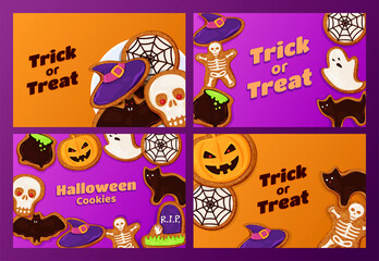 Set of Halloween party background vector flat illustration festive autumn holiday All Saints Day